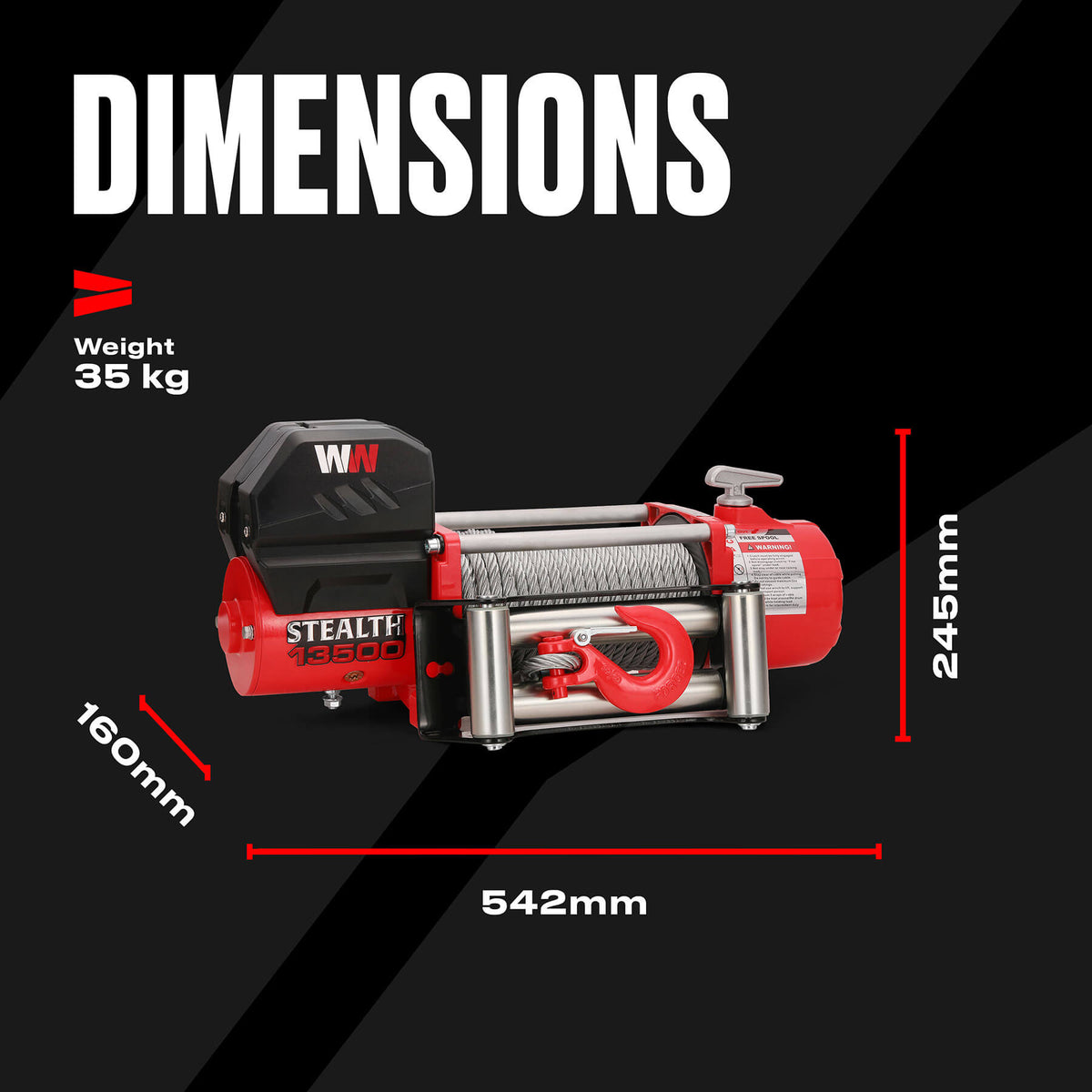 Stealth 13500lb Winch - 12v Steel Rope