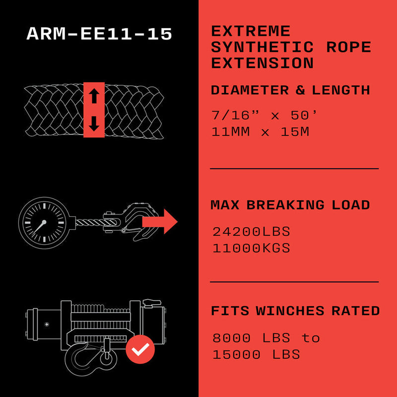 Armortek Extreme Synthetic Rope Extension 11mm x 15m - MBL 11,000kg