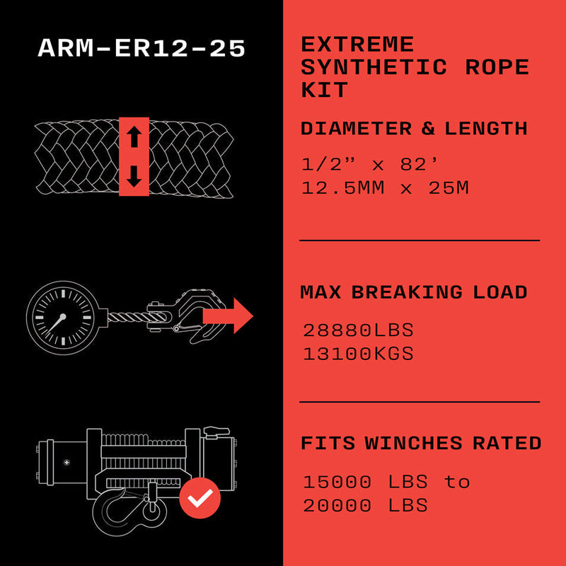 Armortek Extreme Synthetic Rope 12.5mm x 25m - MBL 13,100kg