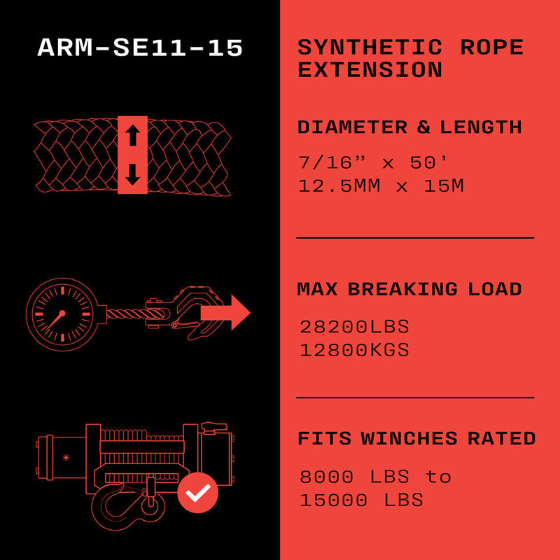 Armortek Synthetic Rope Extension 11mm x 15m - MBL 12,800kg