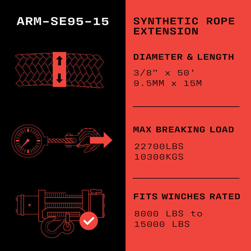 Armortek Synthetic Rope Extension 9.5mm x 15m - MBL 10,300kg