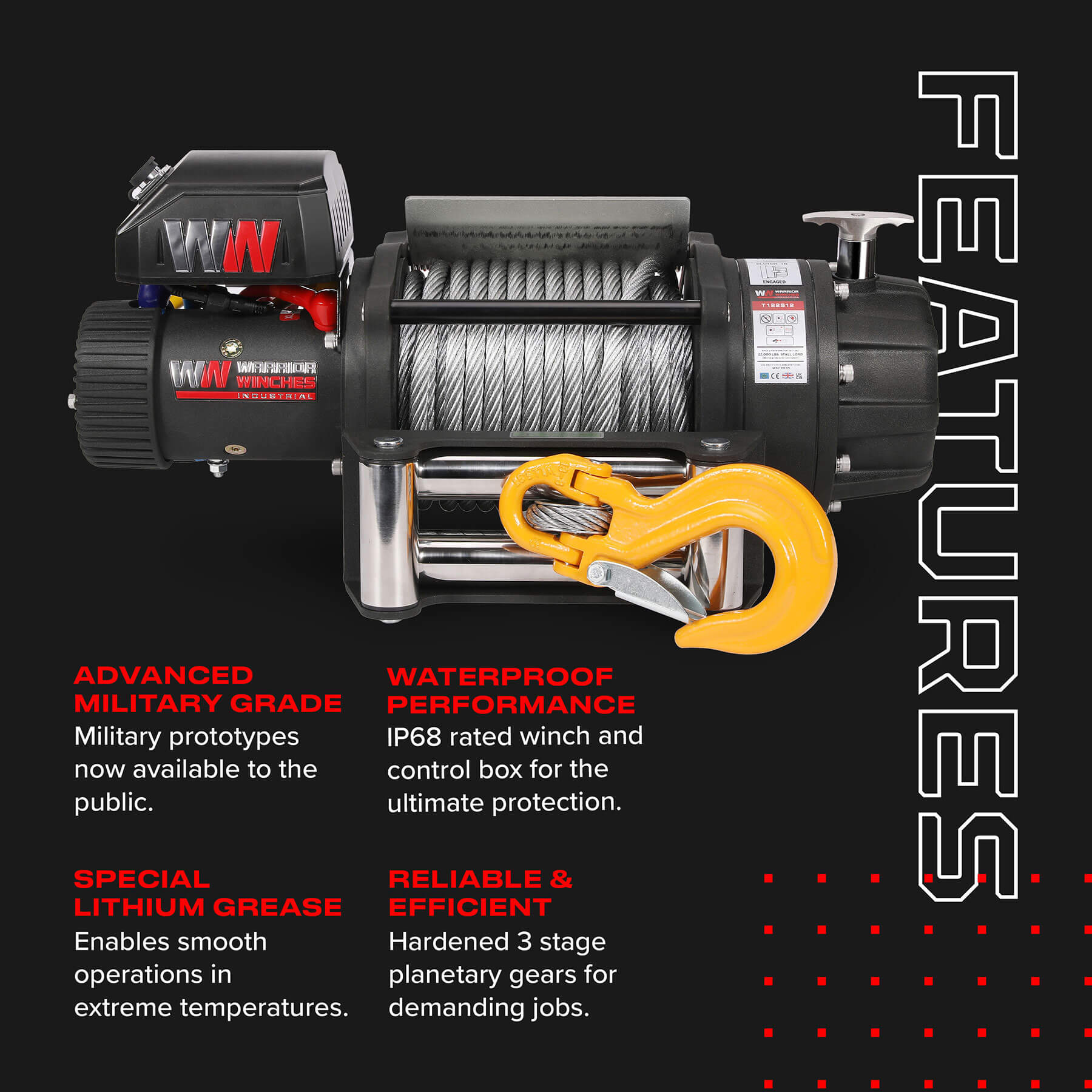 T1000 22000lb Electric Winch - 24v Steel Rope