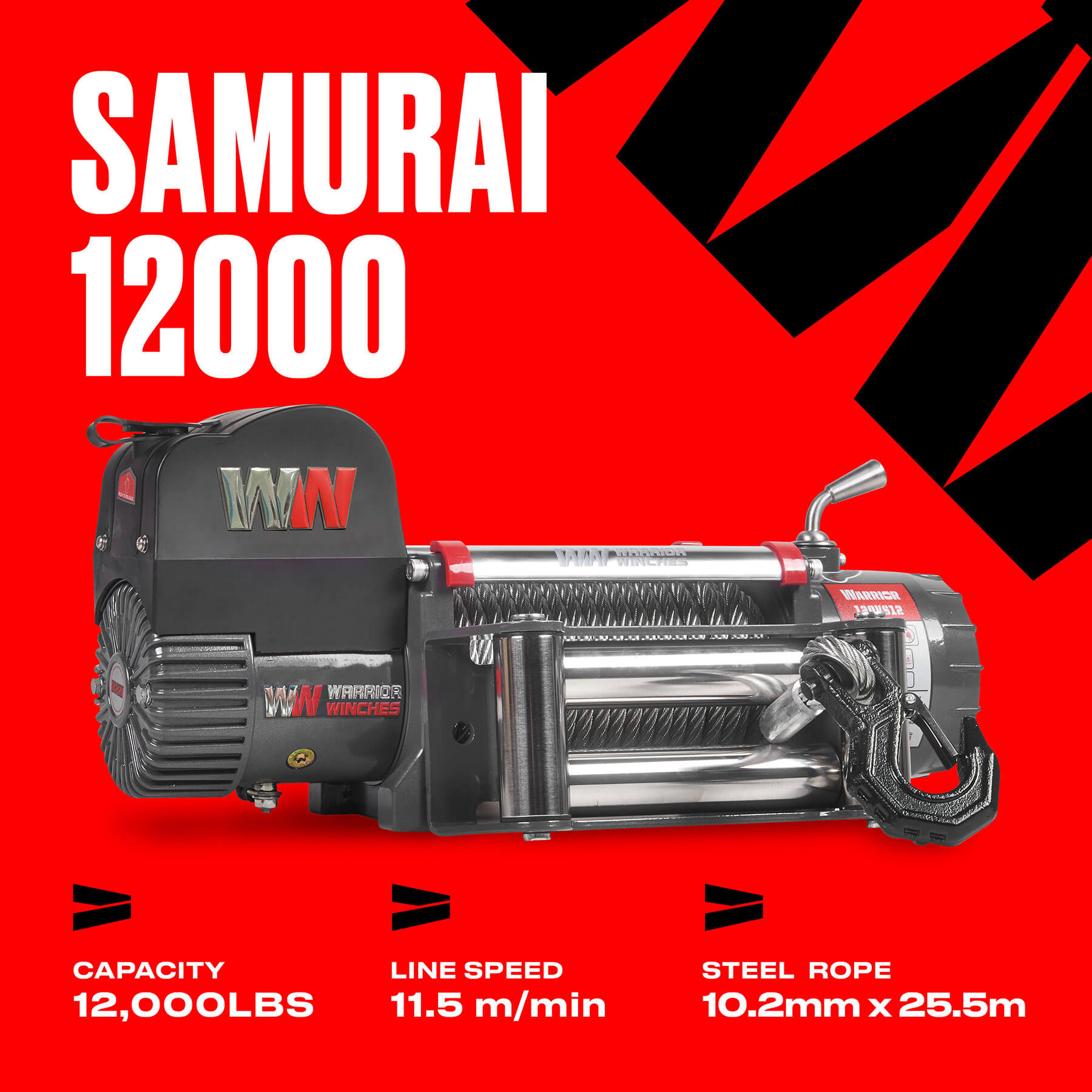 Samurai 12000 Electric Winch - 24v Steel Rope