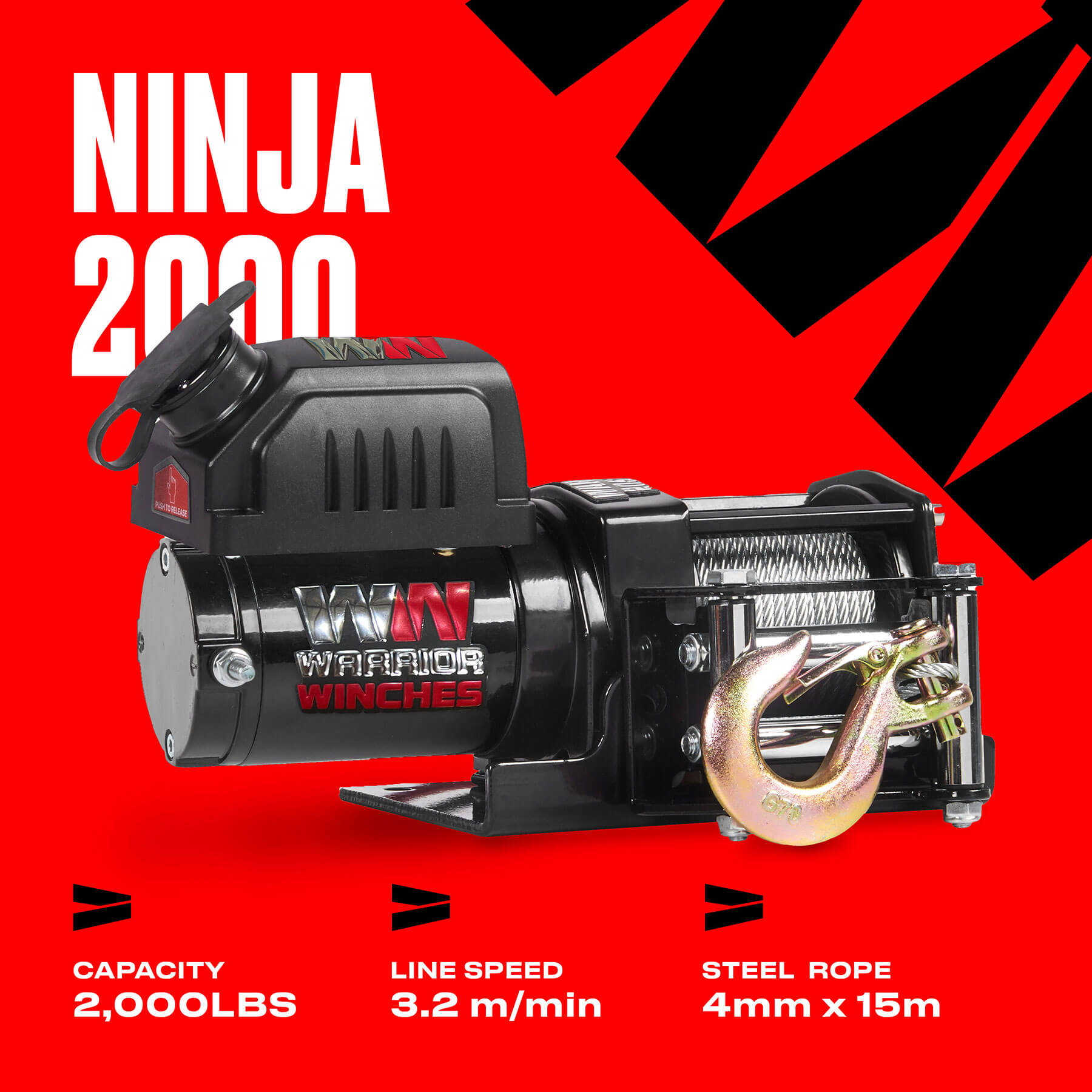 Ninja 2000 Electric Winch - 12v Steel Rope