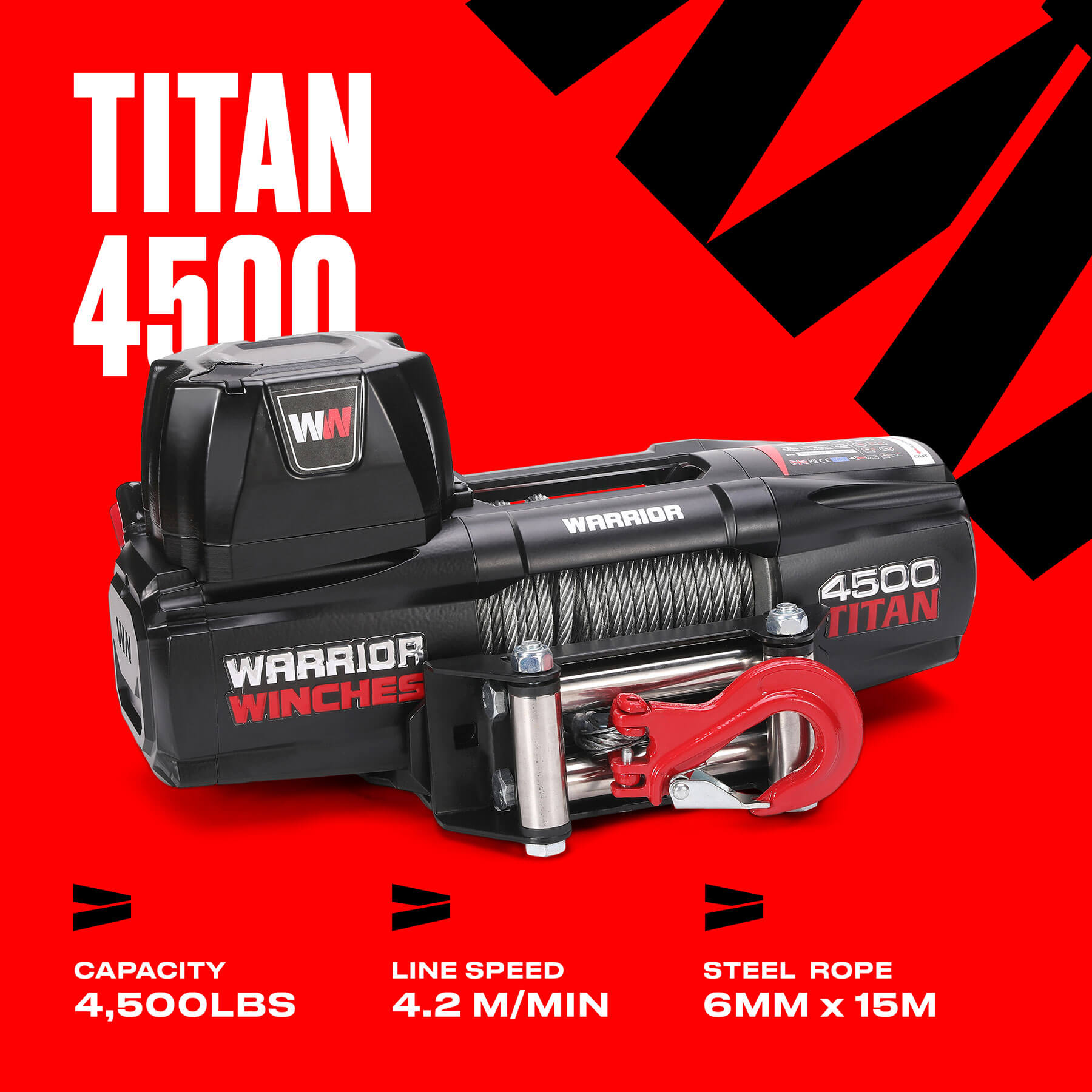 Titan 4500 Electric Winch - 12v Steel Rope
