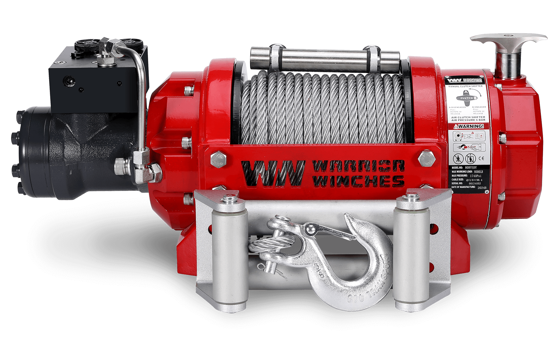 Wyciągarka hydrauliczna Warrior RV8000 z krótkim bębnem i udźwigiem 3,6 tony