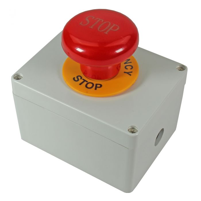 Warrior 400 amp Mushroom Emergency Stop in Casing close up